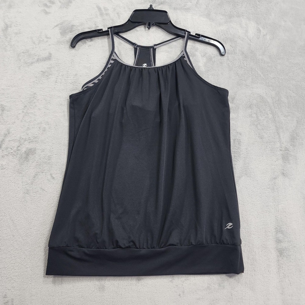 Energy Zone Tank Top Womens M Black Built In Bra Strappy Scoop Neck Yoga Workout